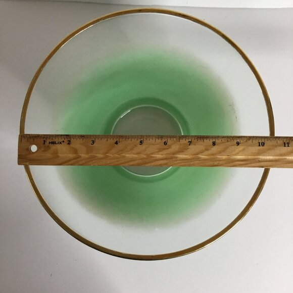 VTG BLENDO Green Ombre Glass Bowl 11" Gold Rim Midcentury Modern Tapered MCM - Picture 8 of 13